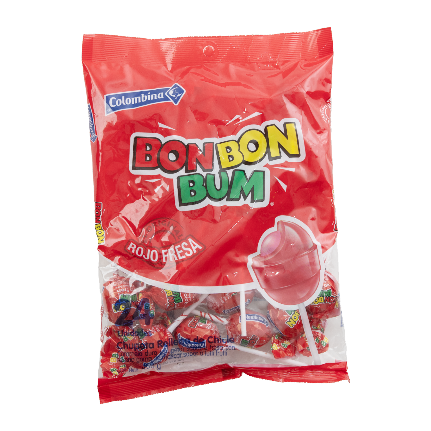 Chupetes Sabor A Fresa BON BON BUM 456G