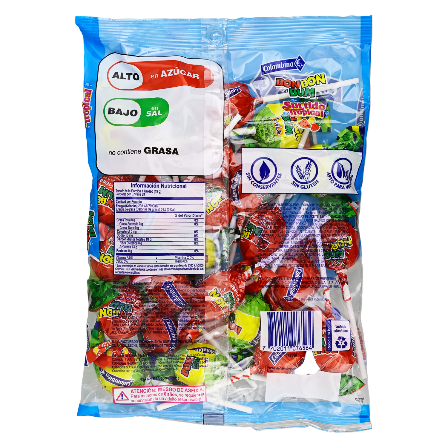 Chupetes Sabor Surtido Tropical BON BON BUM 456 G