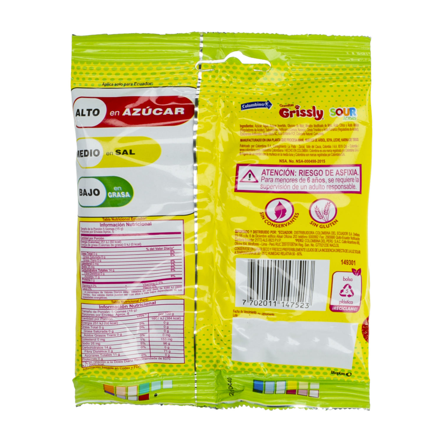 Gomitas Sour Ácidas GRISSLY 72 G