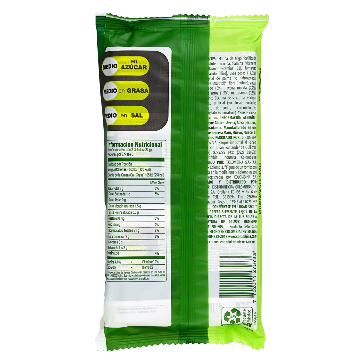 Galletas Dulces Multicereal Uva Macadamia COLOMBINA 162 G