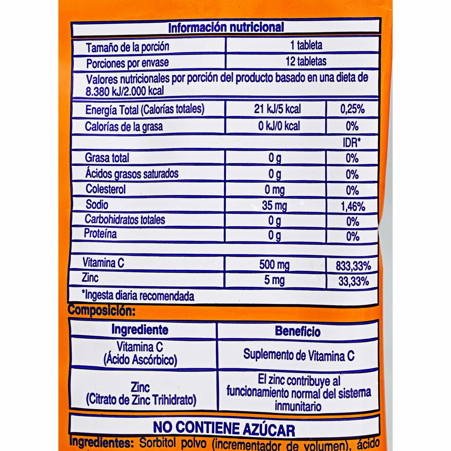 Vitamina C Zinc Mandarina 500 Mg MK Caja