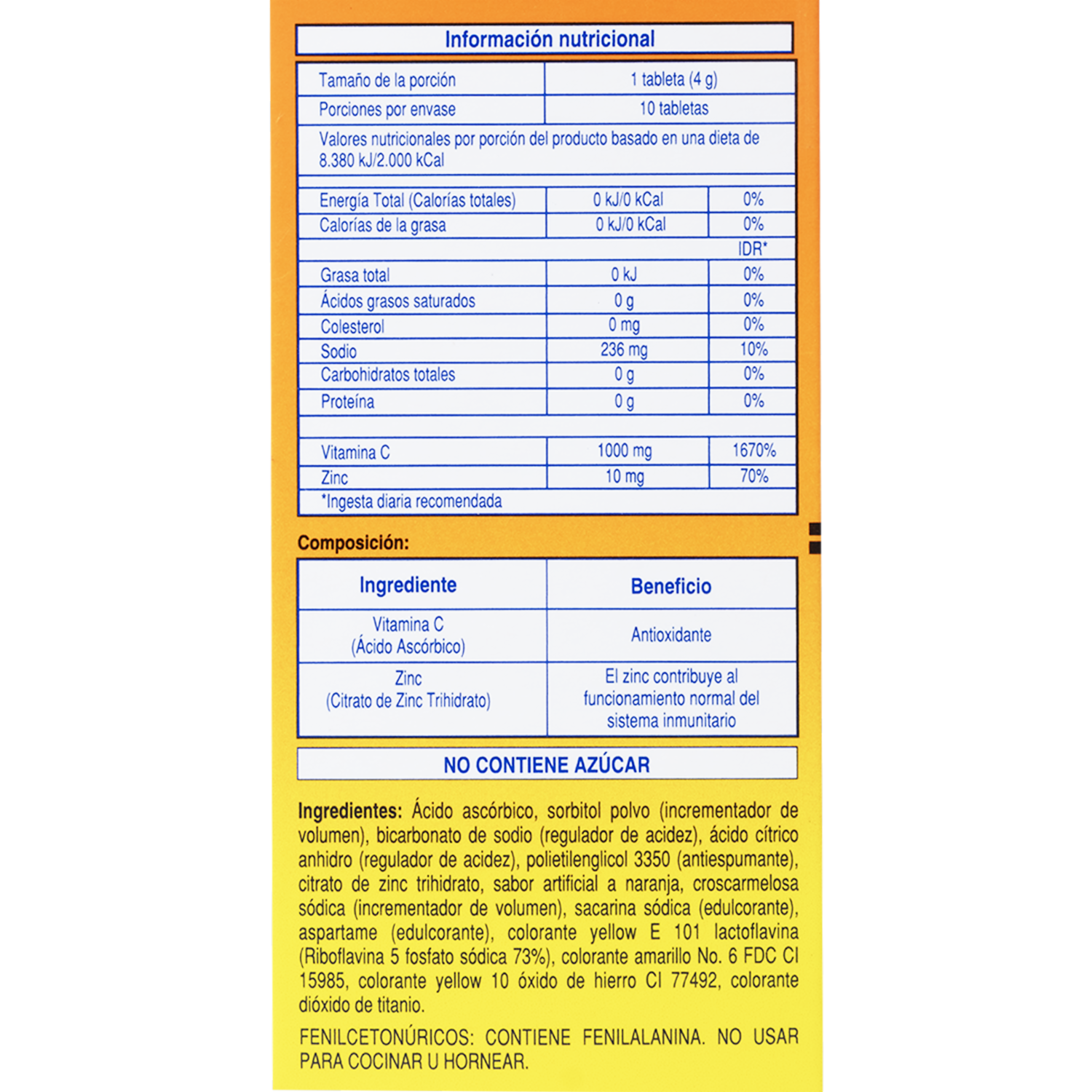 Vitamina C Zinc Naranja 1 G Sd MK 40G