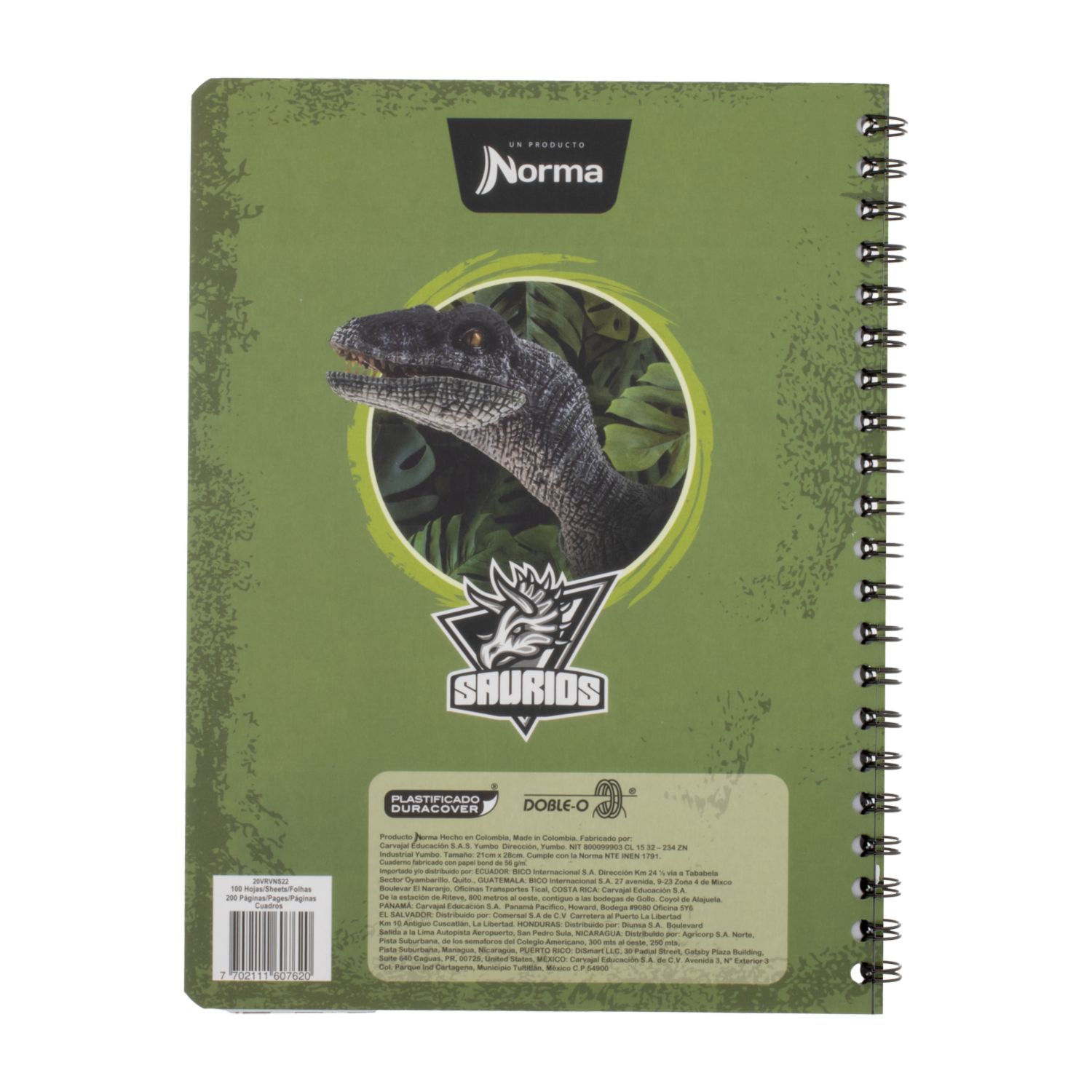 Cuaderno Universitario Saurios 105 Cuadros NORMA 100 Hojas