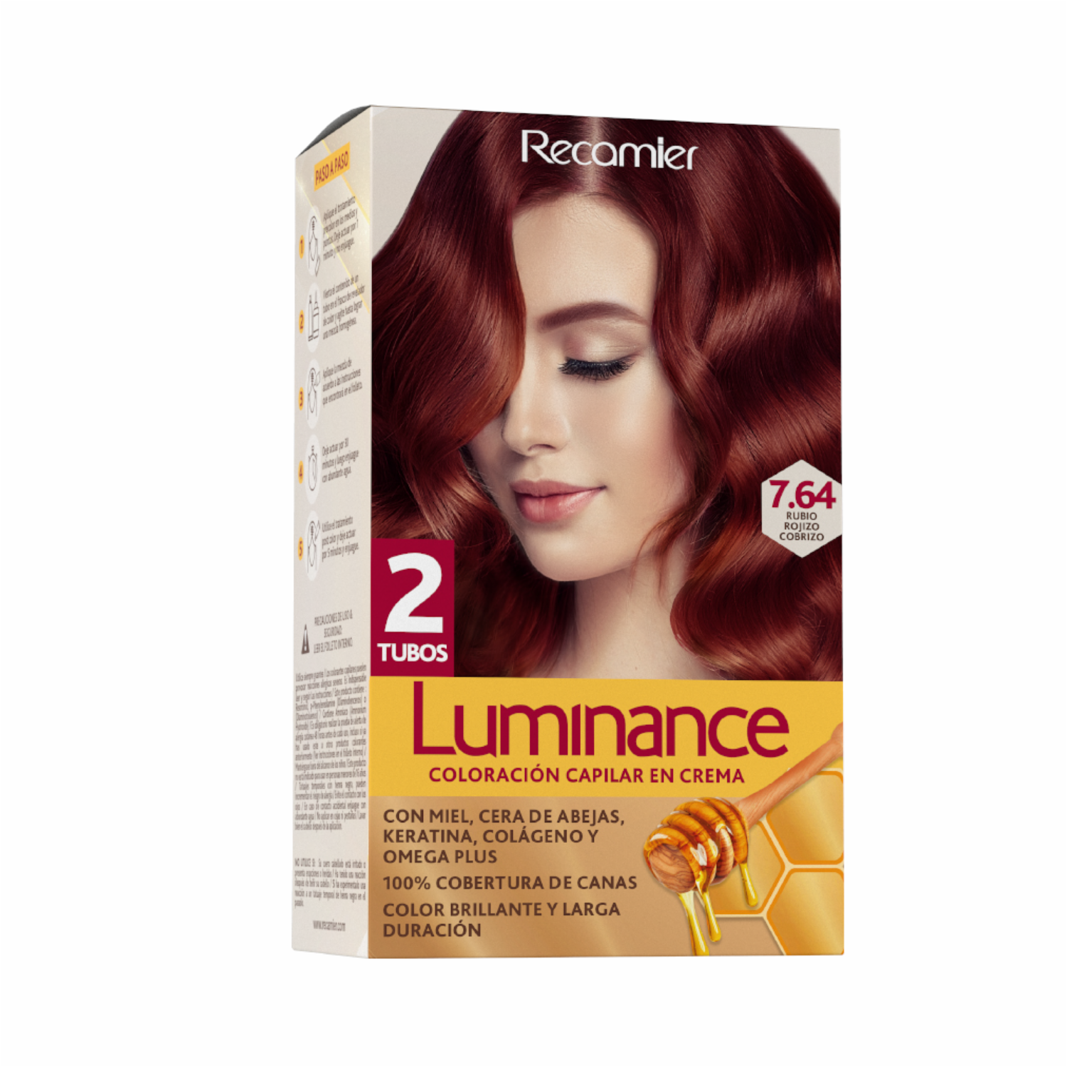 Tinte De Cabello Rubio Rojizo Cobrizo Doble Tubo 7.64 LUMINANCE Kit 2 X 60 G
