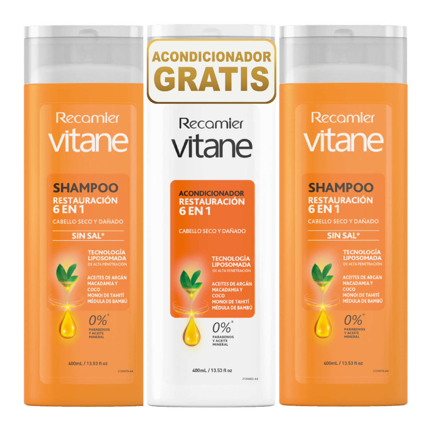 Shampoo De Cabello Restauración 6en1 X2 Gratis Acondicionador VITANE 3 x 400 Ml