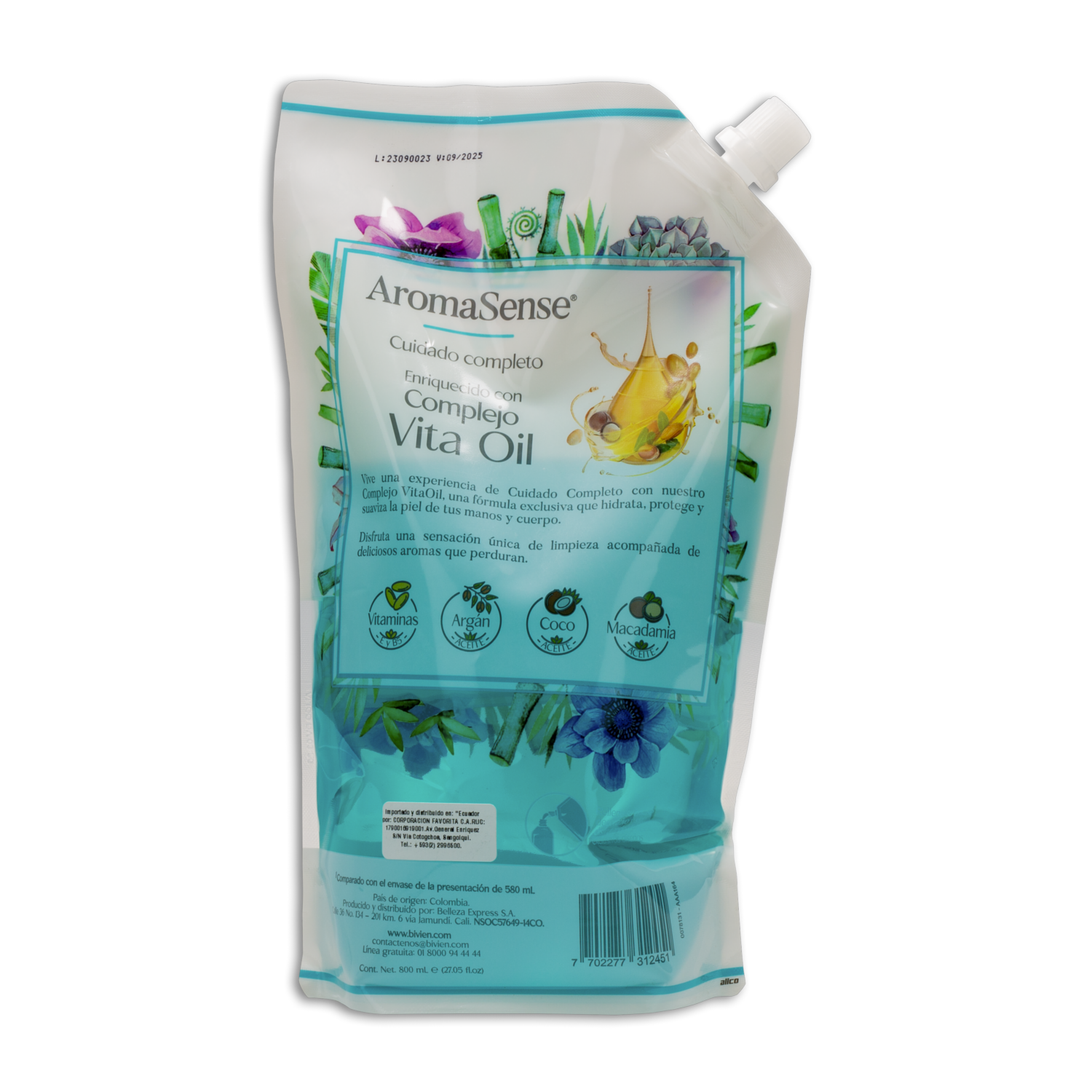 Jabón Cremoso De Aqua Bambú Para Cuerpo Y Manos AROMAESENSE 800 Ml