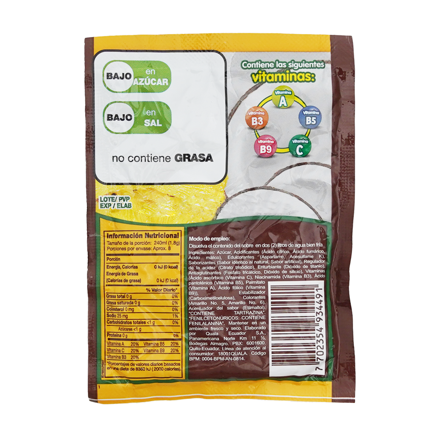 Jugo Concentrado En Polvo Sabor A Piña Coco YA 15 G