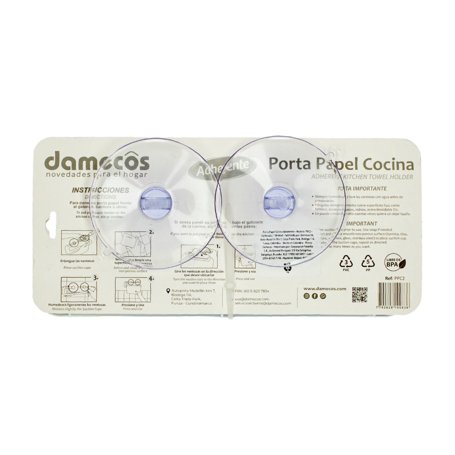 Porta Papel Cocina Adherente DAMECOS Unidad