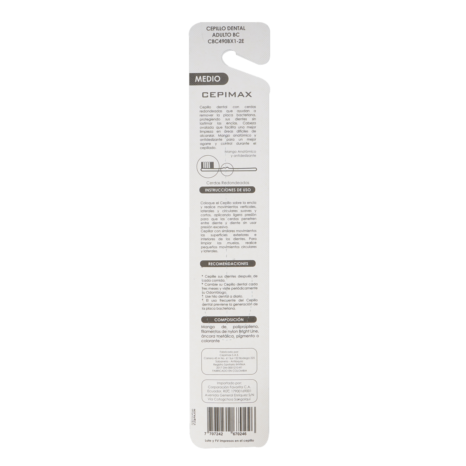 Cepillo Dental Adulto 490 Bc Cerdas Medianas CEPIMAX Unidad