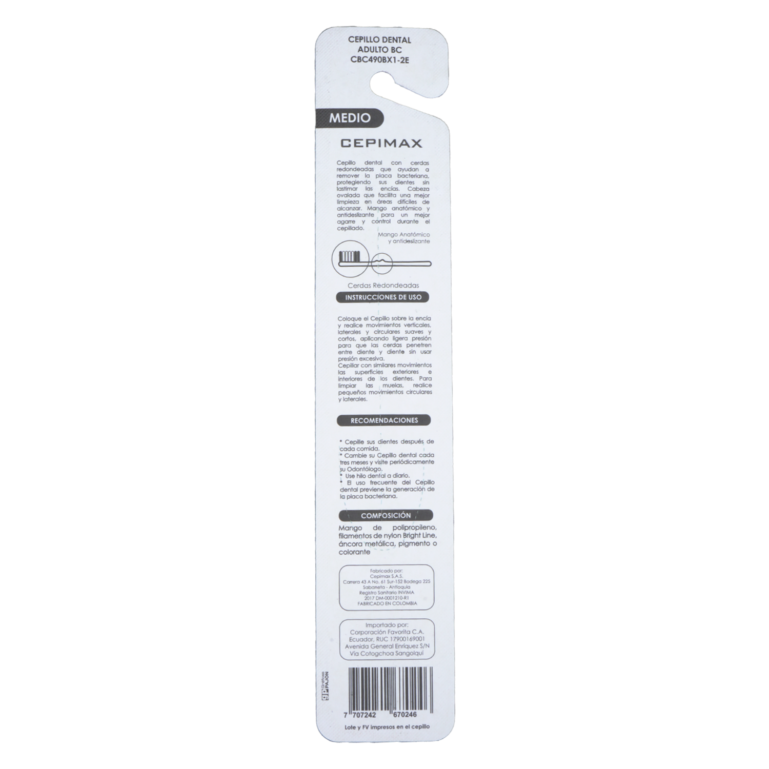 Cepillo Dental Adulto 490 Bc Cerdas Medianas CEPIMAX Unidad