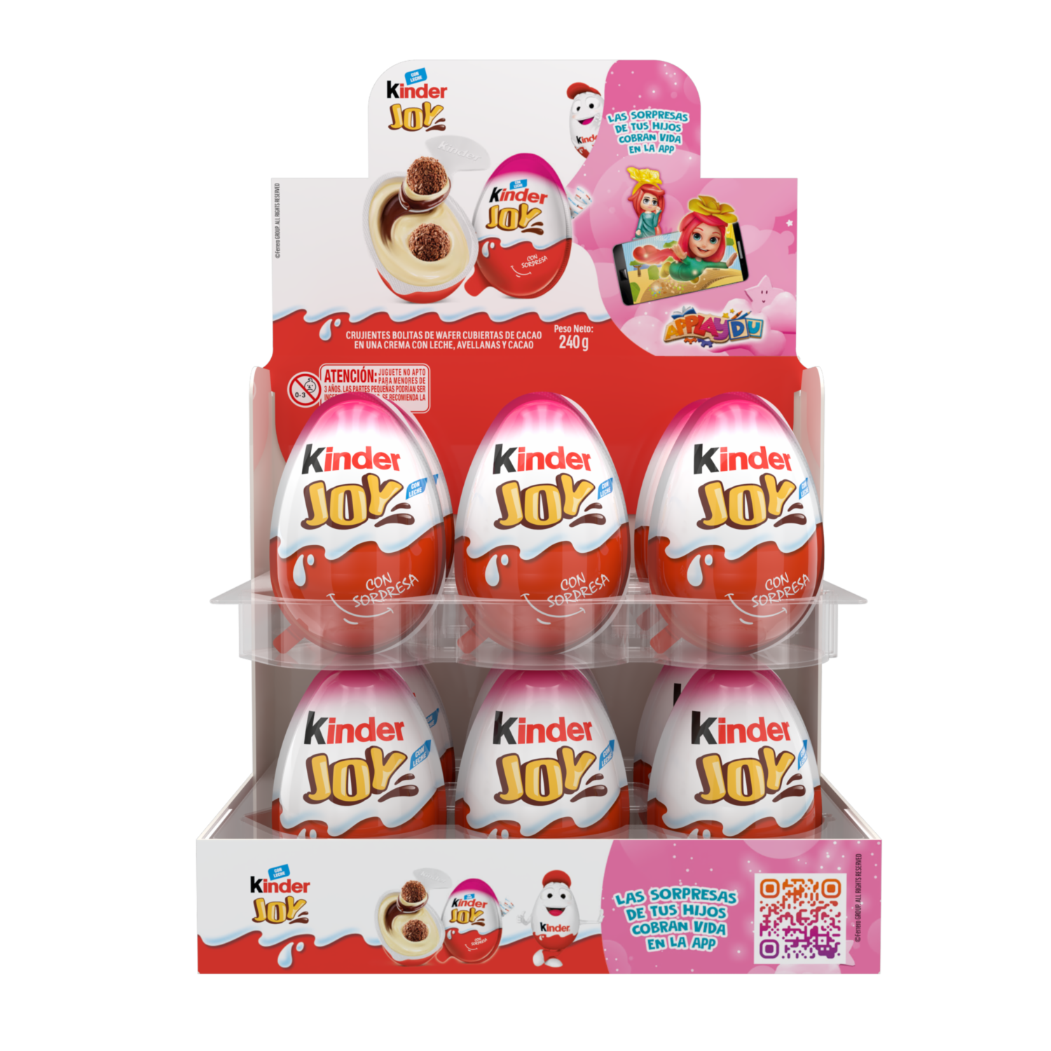 Huevo Sorpresa Rosado De Leche Y Avellanas Con Bolitas Waffer KINDER JOY 12 X 20 G