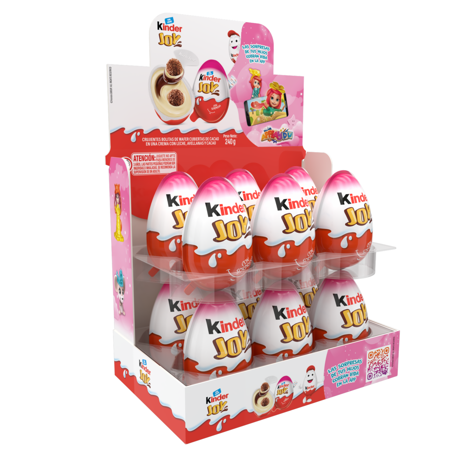 Huevo Sorpresa Rosado De Leche Y Avellanas Con Bolitas Waffer KINDER JOY 12 X 20 G