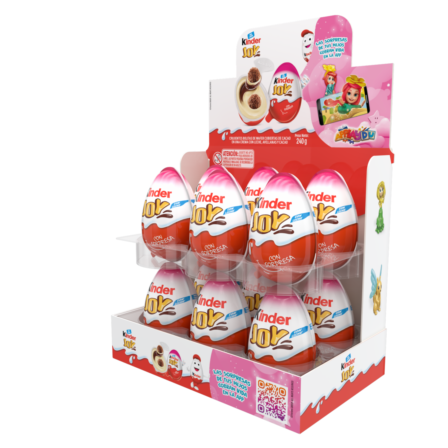 Huevo Sorpresa Rosado De Leche Y Avellanas Con Bolitas Waffer KINDER JOY 12 X 20 G