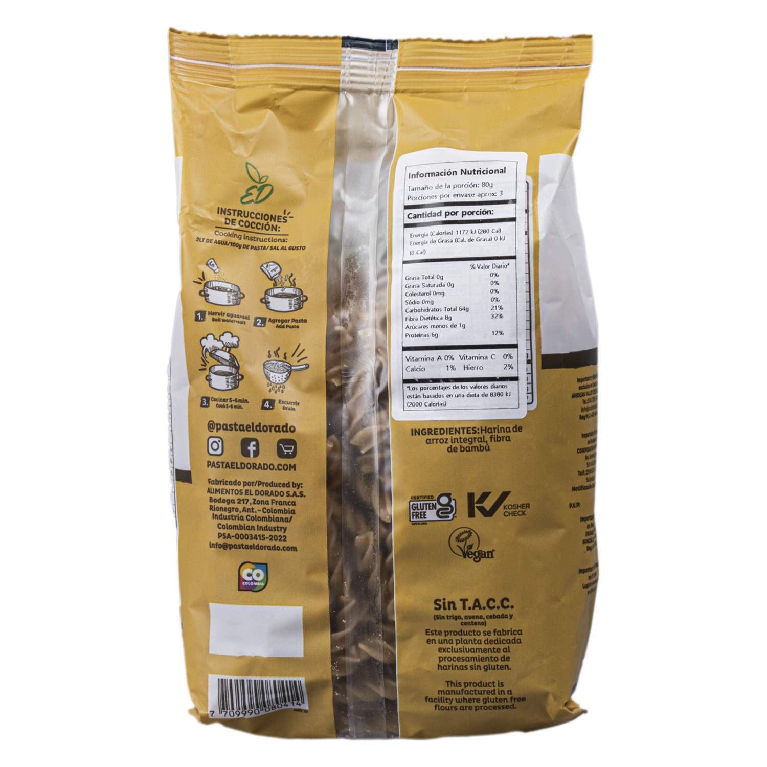 Mini Pasta Fusilli Integral EL DORADO 250   G
