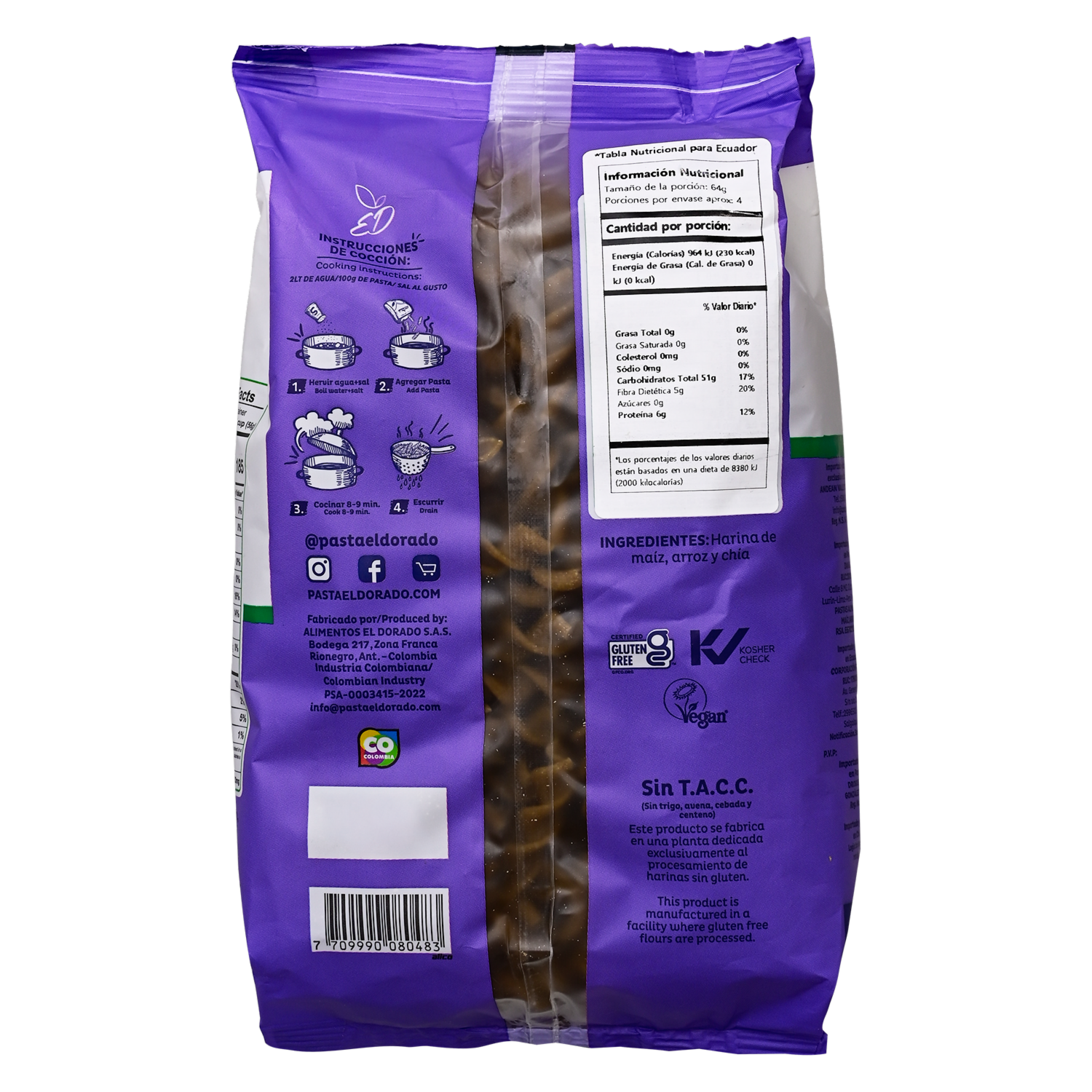 Fusilli Pasta Chía EL DORADO 250  G