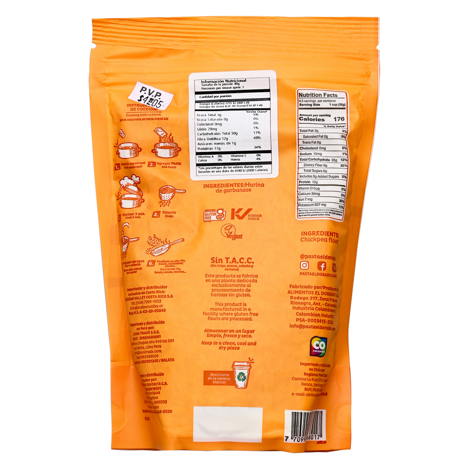 Pasta De Garbanzos Sin Gluten EL DORADO 250 G