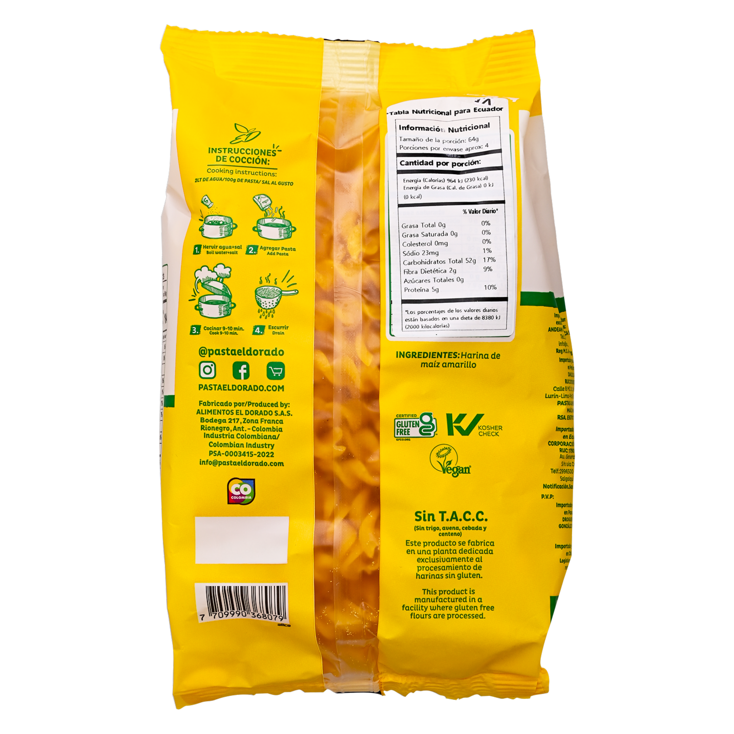 Fideo Pasta Fusilli Maíz EL DORADO 250  G