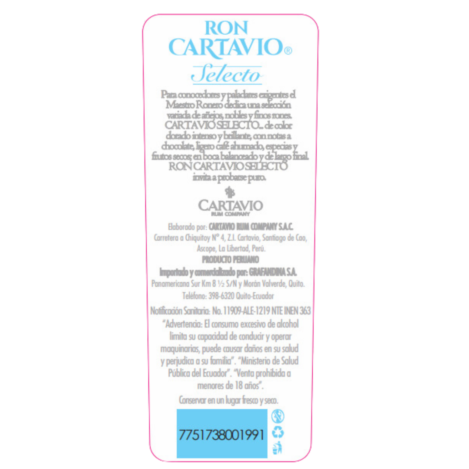 Ron Selecto Company 5 Años CARTAVIO 750 Ml