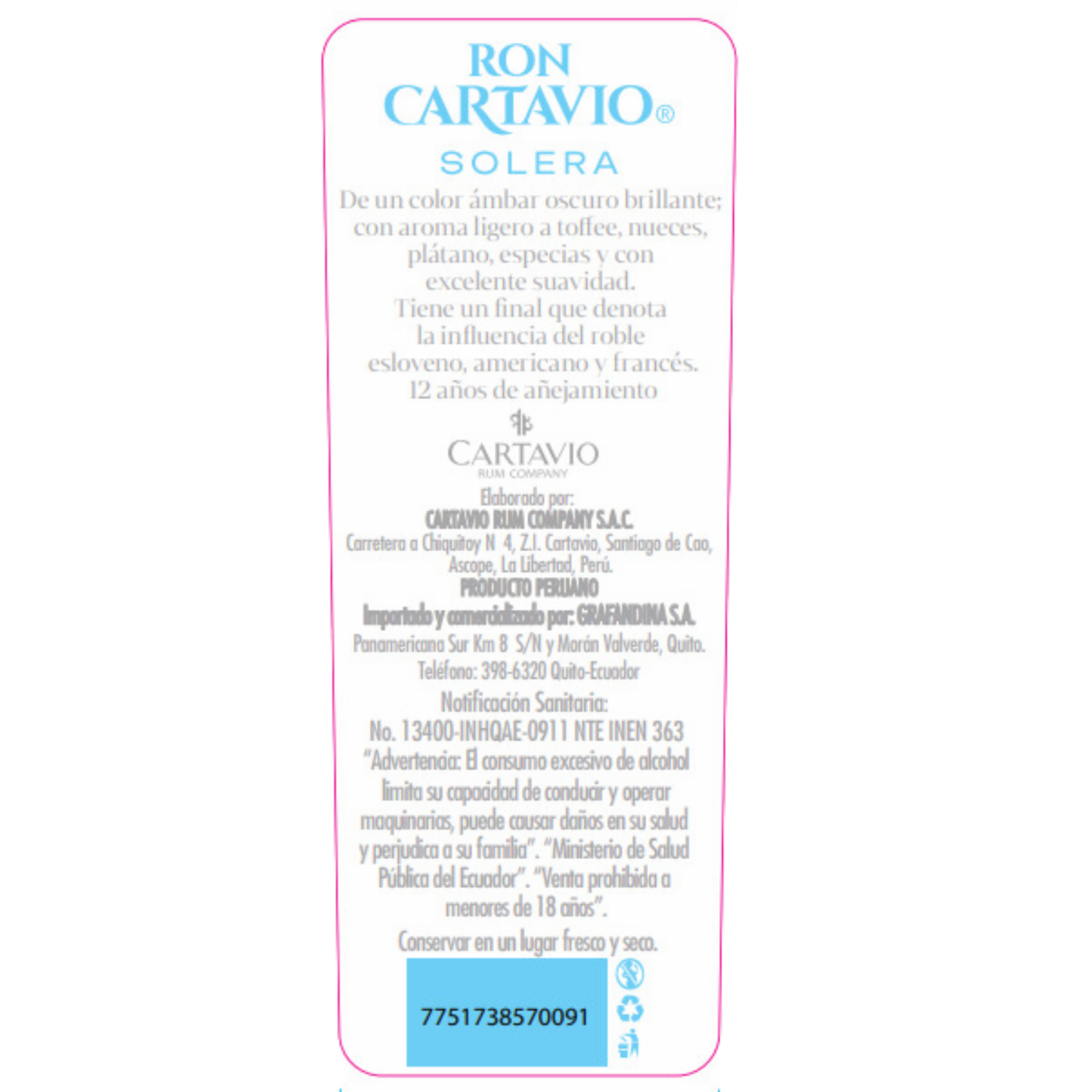 Ron Solera 12 Años CARTAVIO 750 Ml