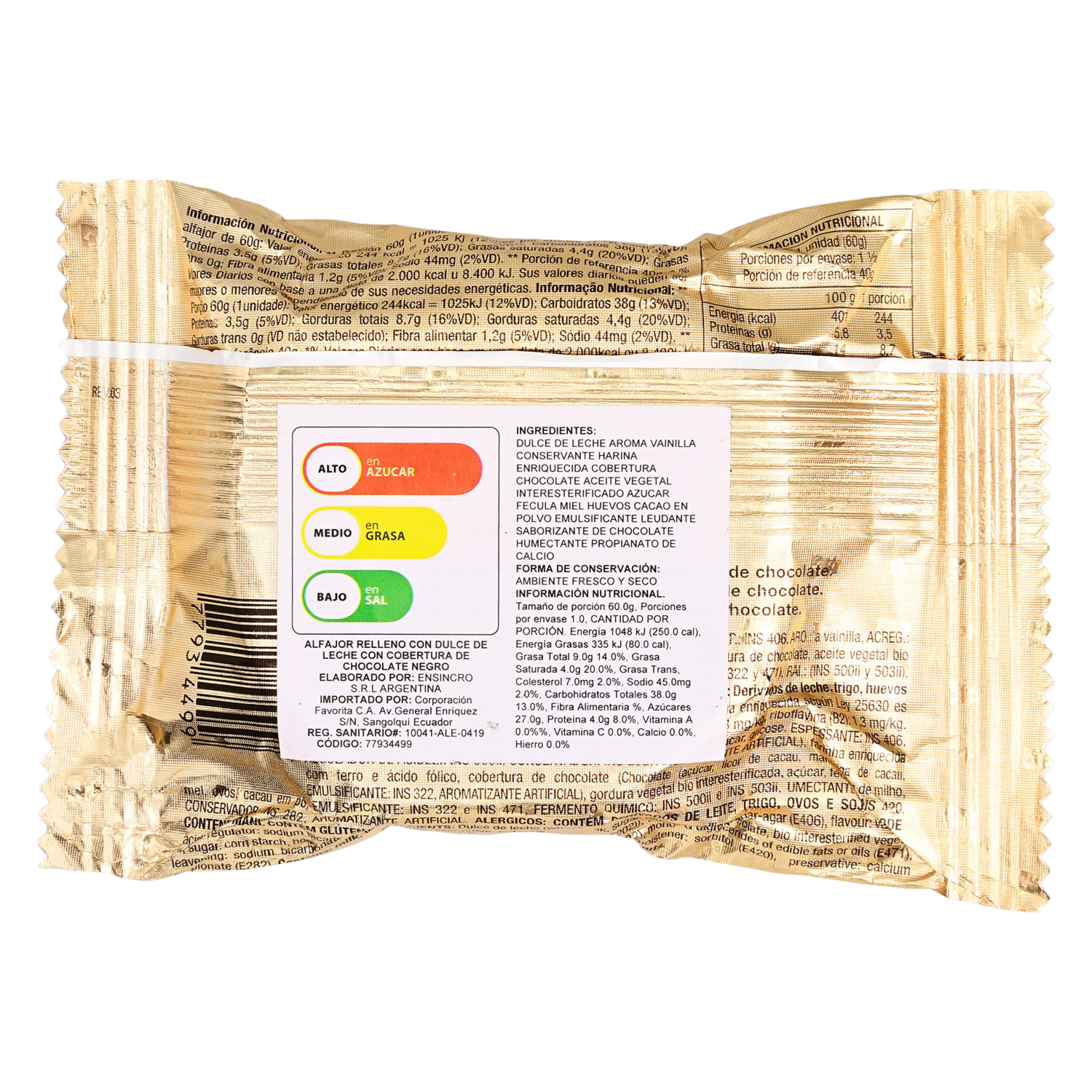 Alfajor Con Chocolate Negro CACHAFAZ 60 G