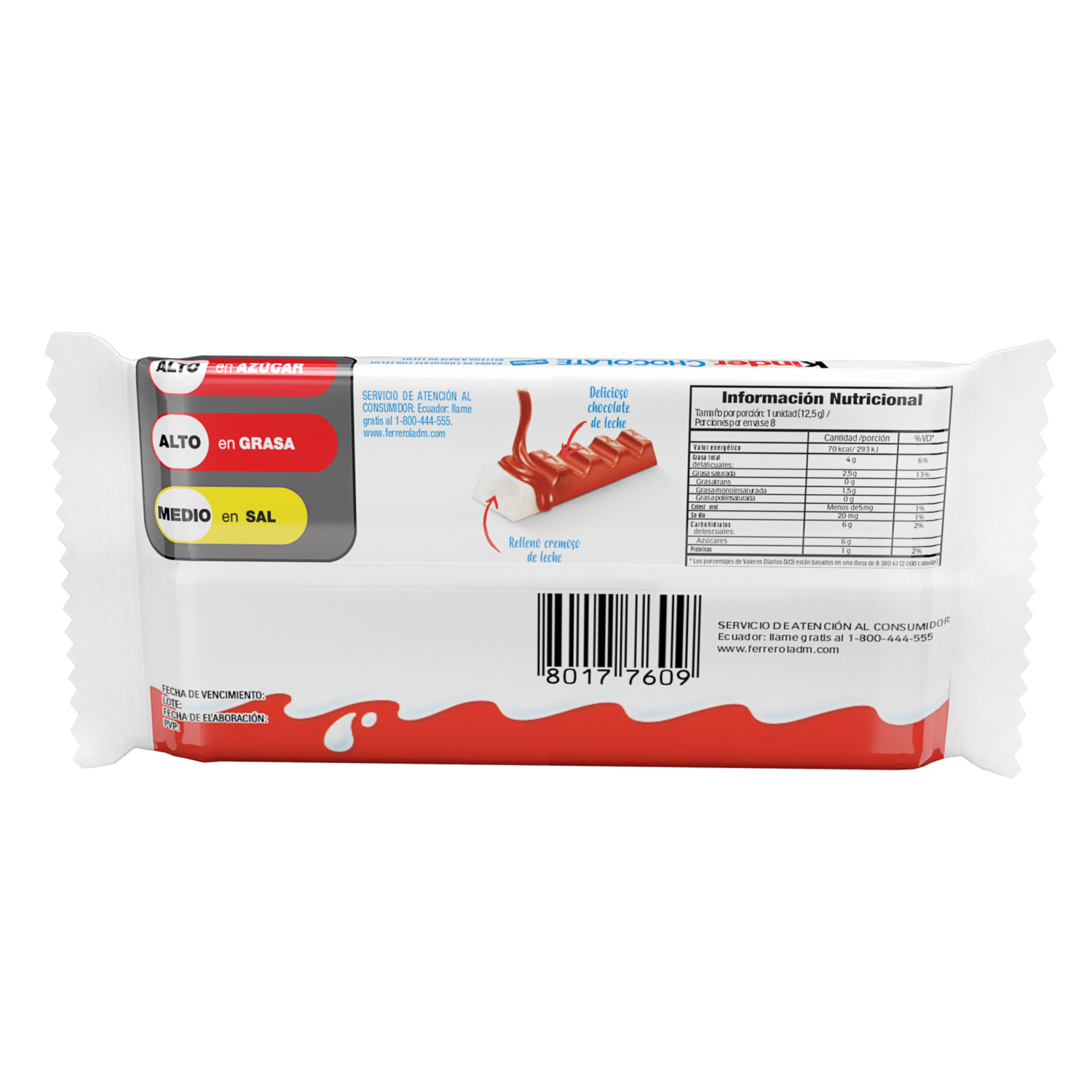 Chocolate En Barra 33% Ingredientes De La Leche KINDER 100 G