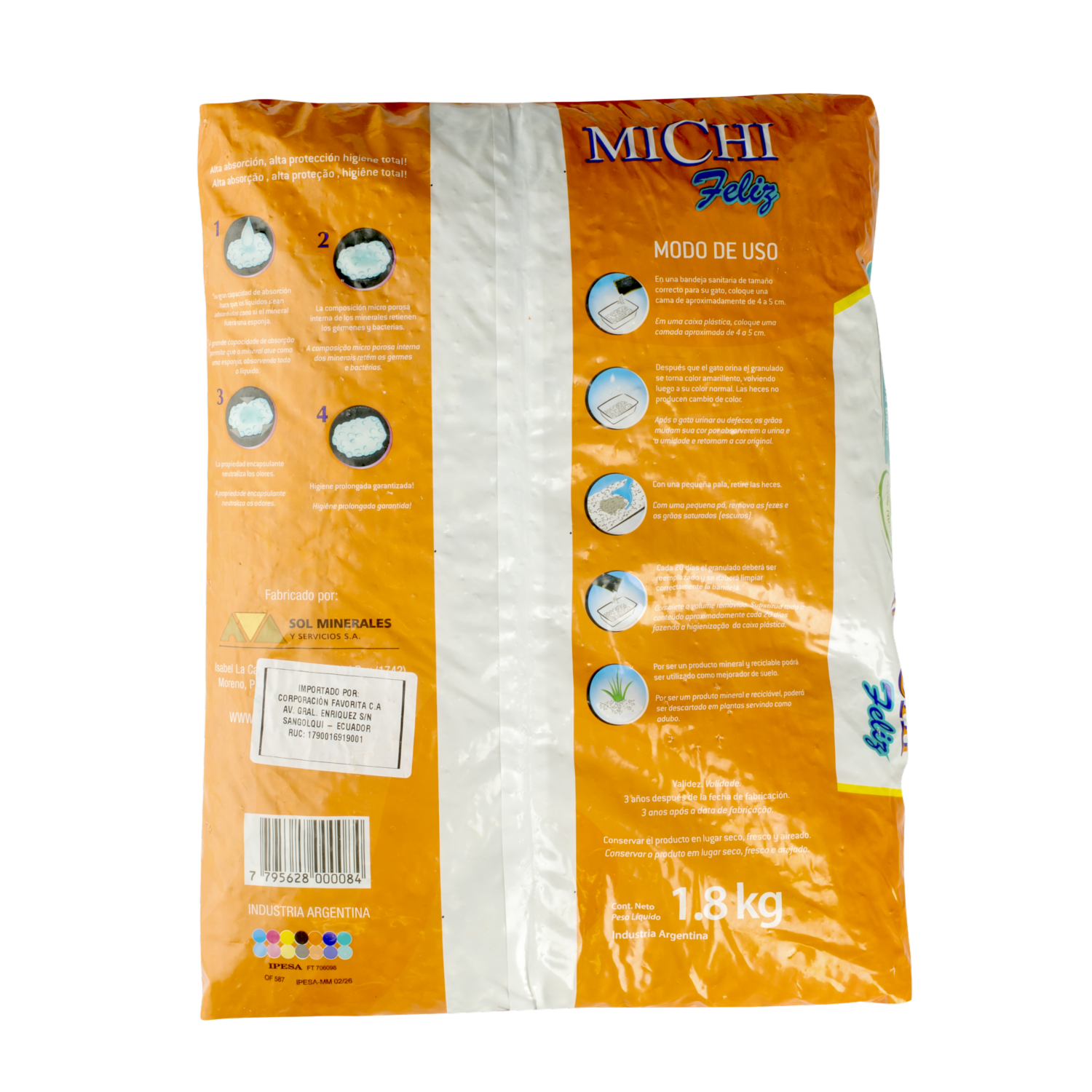 Piedras Sanitarias Para Gatos MICHI 1,8 KG
