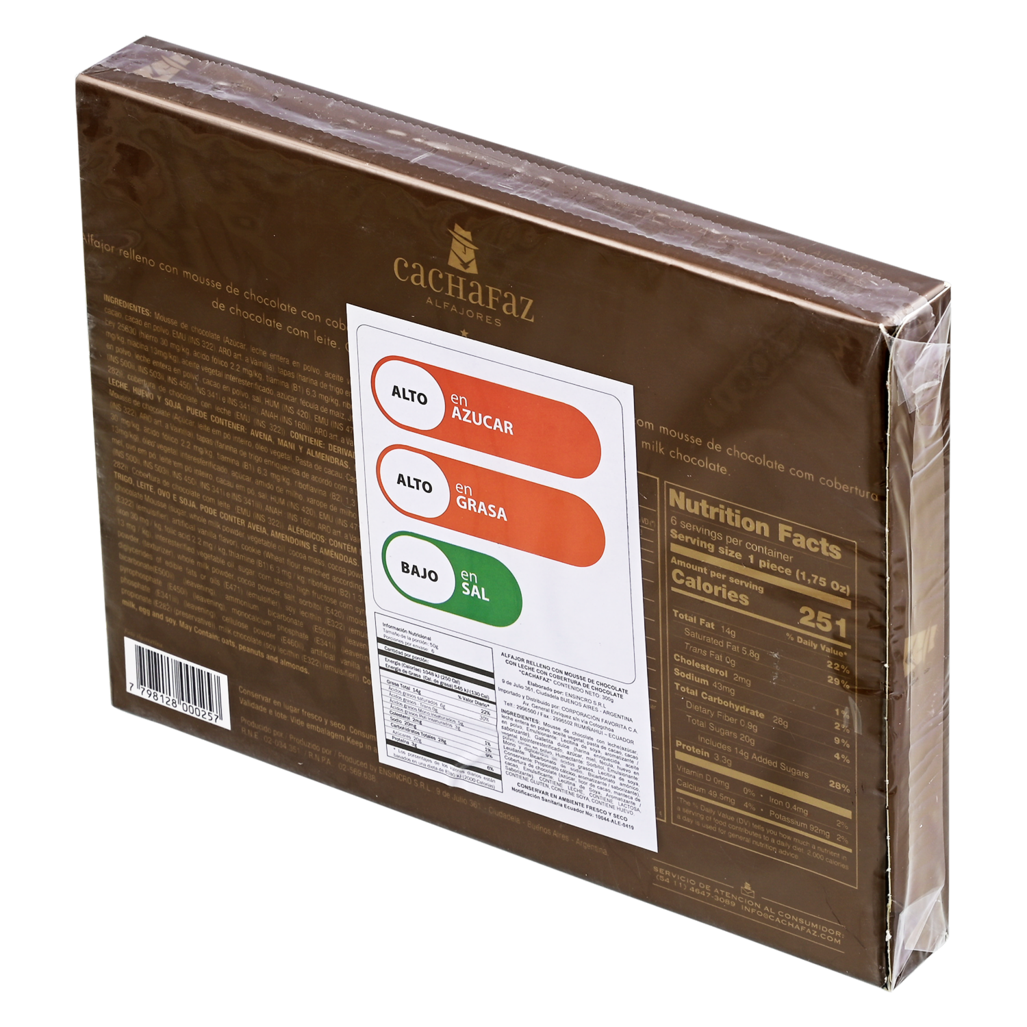 Alfajor De Chocolate Relleno Mousse X6 CACHAFAZ 300 G