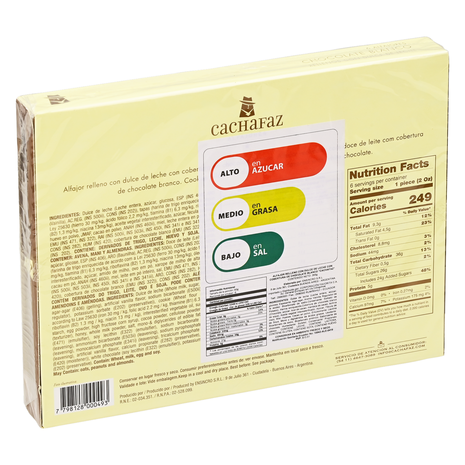 Alfajor De Chocolate Blanco Relleno X6 CACHAFAZ 360 G