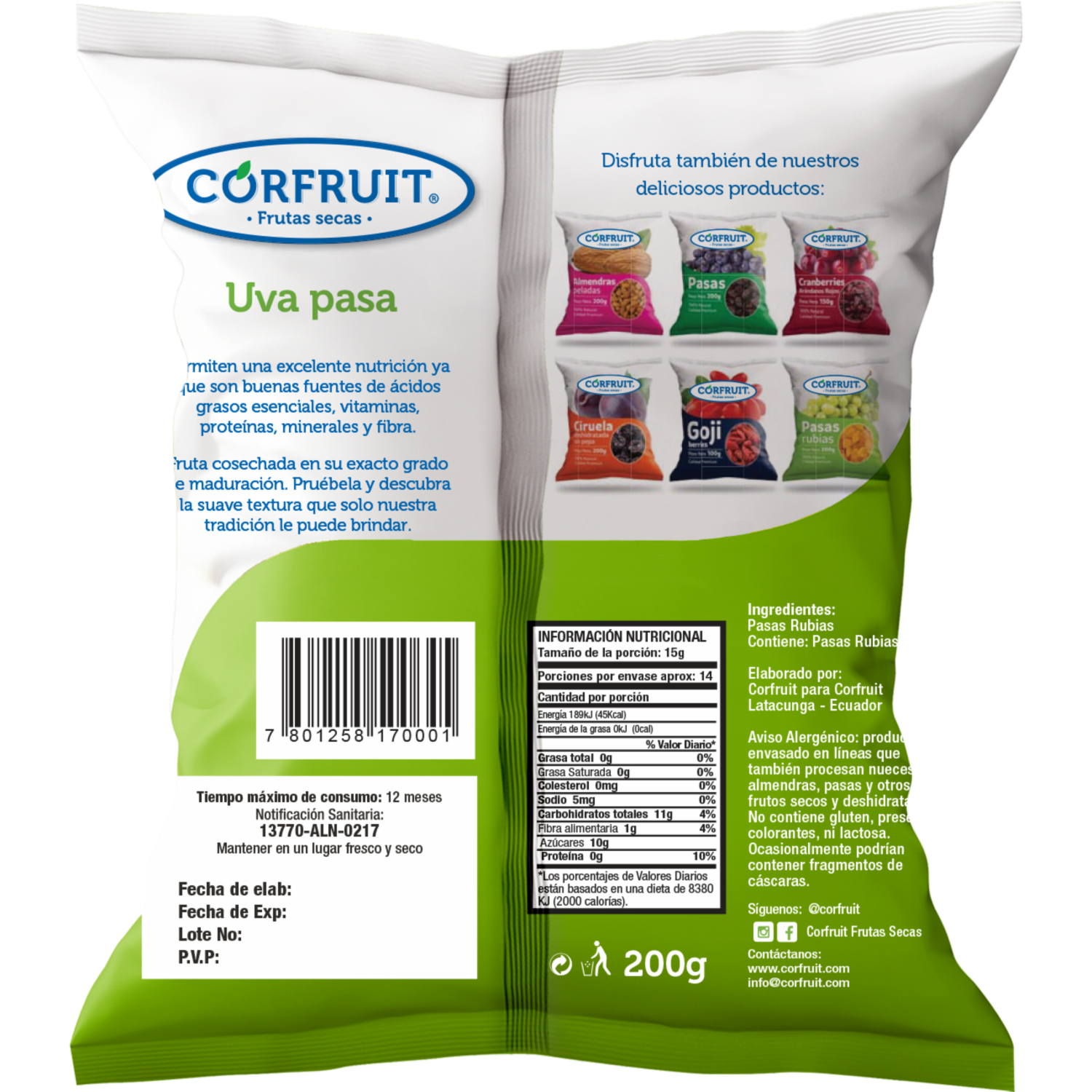 Pasas Rubias 100% Natural Calidad Premium CORFRUIT 200 G