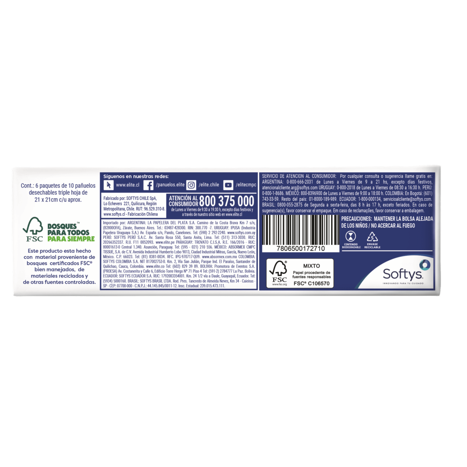 Pañuelo Desechable Fragancia Vainilla Y Pepino ELITE X 6 Uds