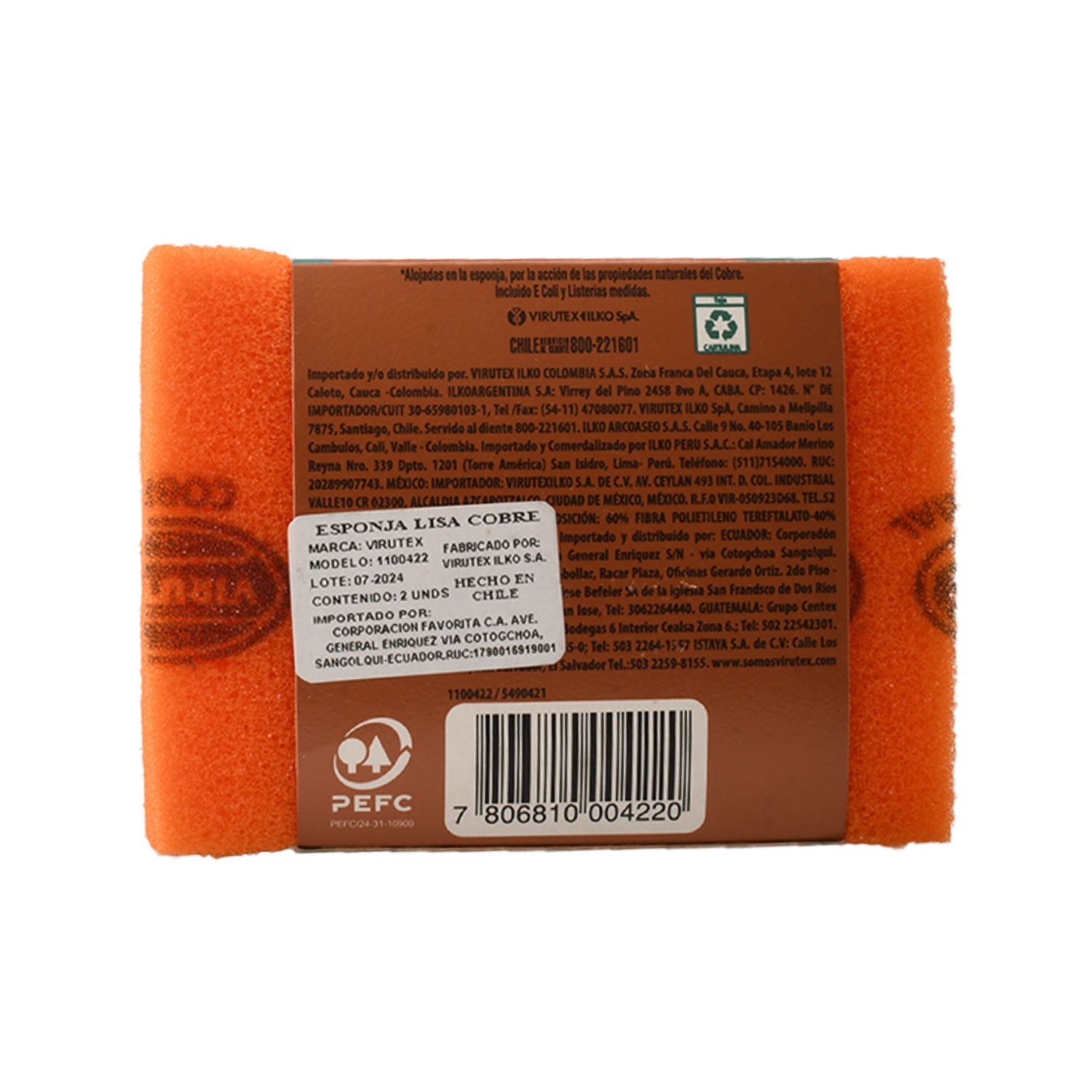 Esponja Lisa Cobre VIRUTEX 1 X 2 Unidades