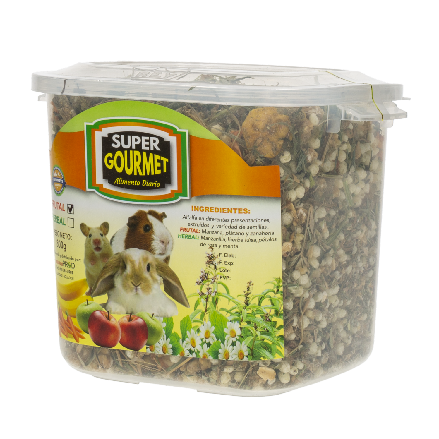 Alimento Para Conejos Cuyes Y Hamsters Gourmet Frutal NUTRYPETS 800 G
