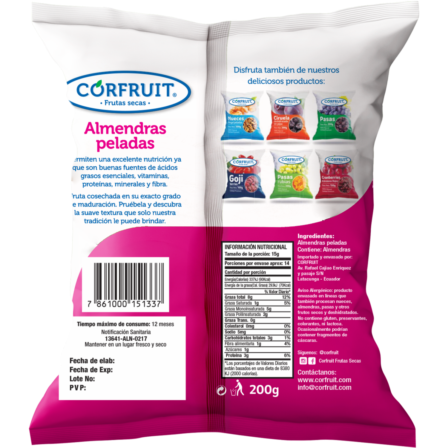 Almendras Peladas 100% Natural CORFRUIT 200 G