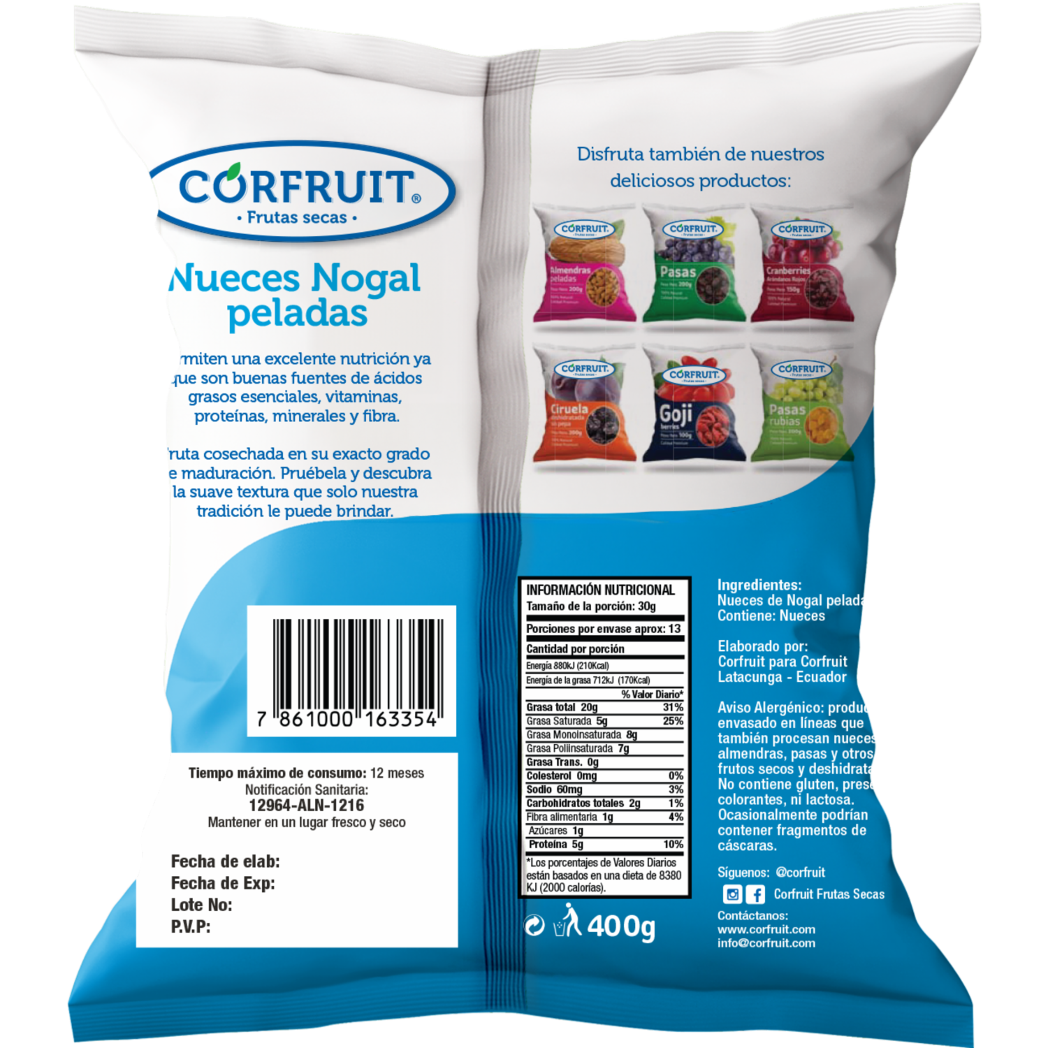 Nueces Nogal Peladas 100% Natural CORFRUIT 400 G
