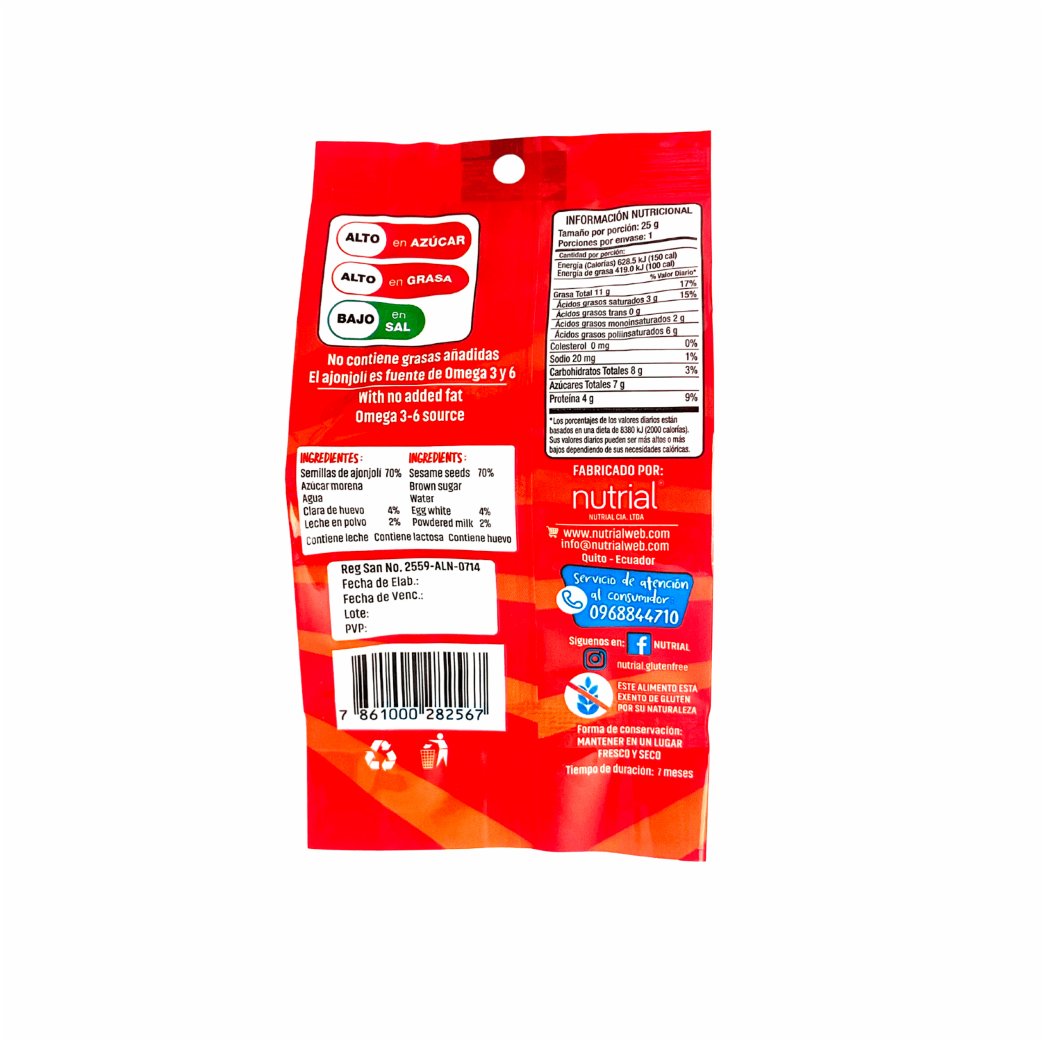 Confite Horneado De Semillas de Sésamo Sin Gluten AJONJOLITO 25 G