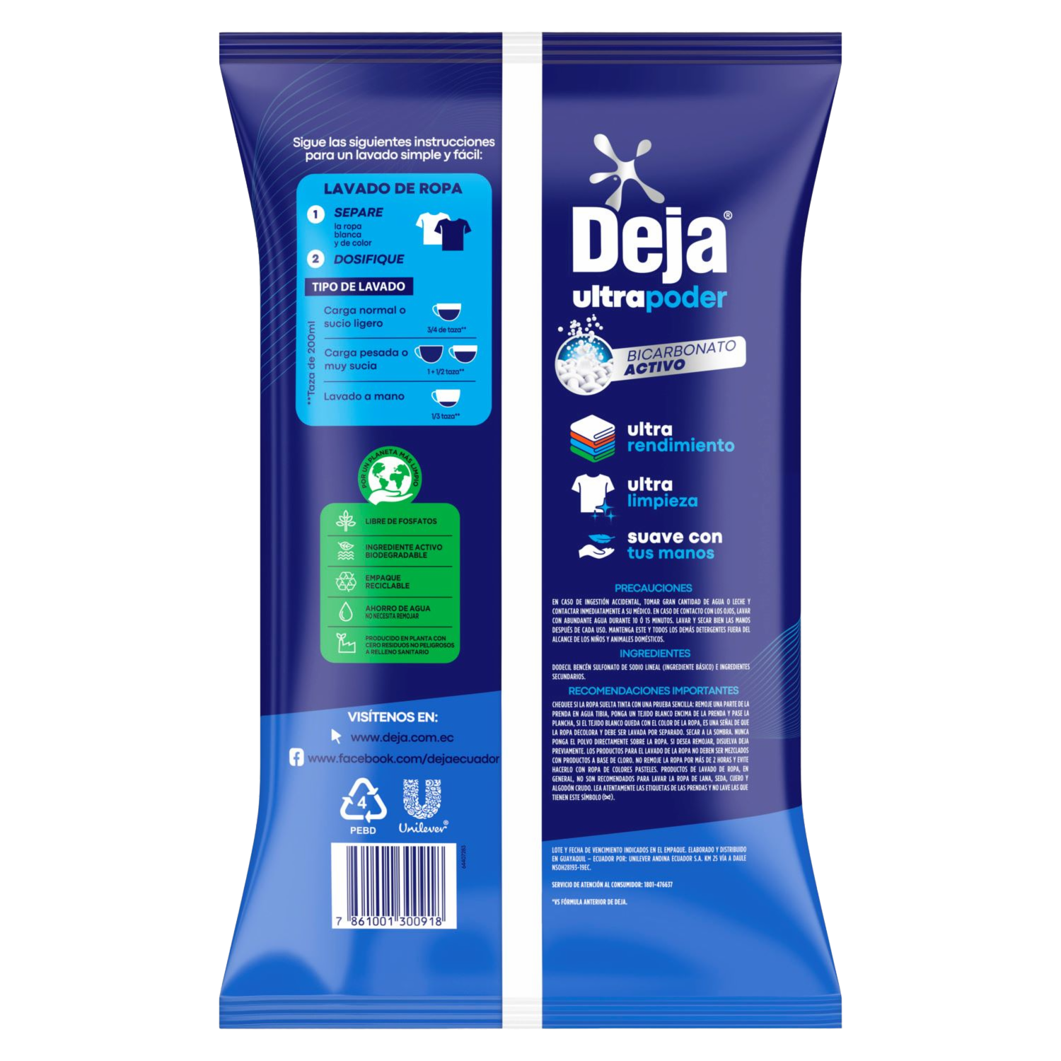 Detergente En Polvo Lavado Perfecto Floral + Bicarbonato DEJA 1.2 Kg