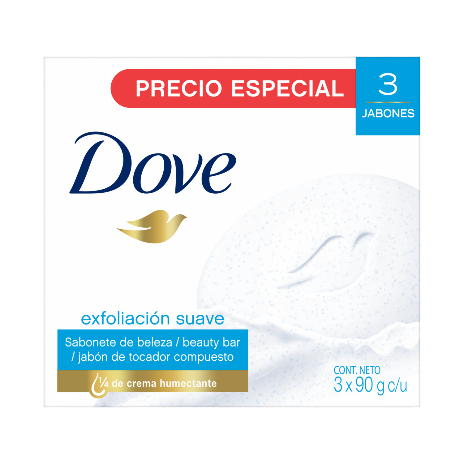 Jabón En Barra Exfoliación Suave DOVE 3 X 90 G
