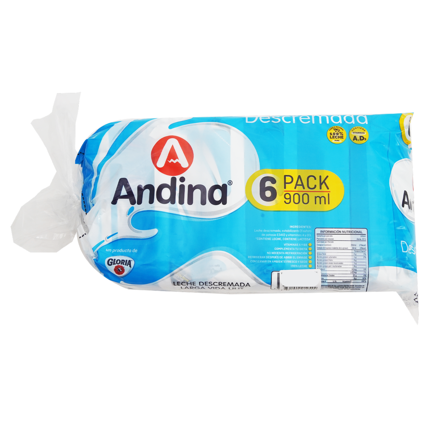 Pack De Leche Descremada En Funda ANDINA 6 X 900 Ml