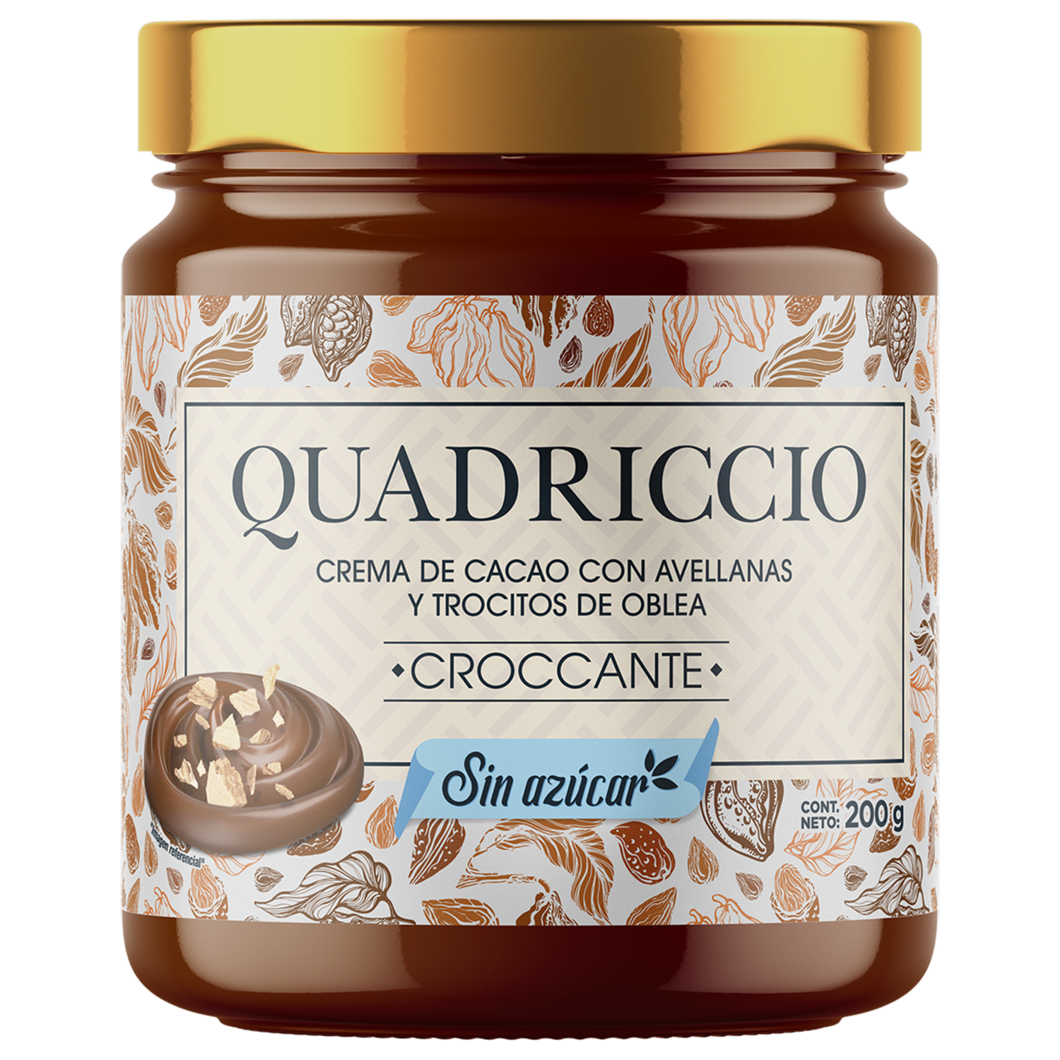 Crema De Cacao Y Avellanas Con Trocitos De Oblea QUADRICCIO 200  G