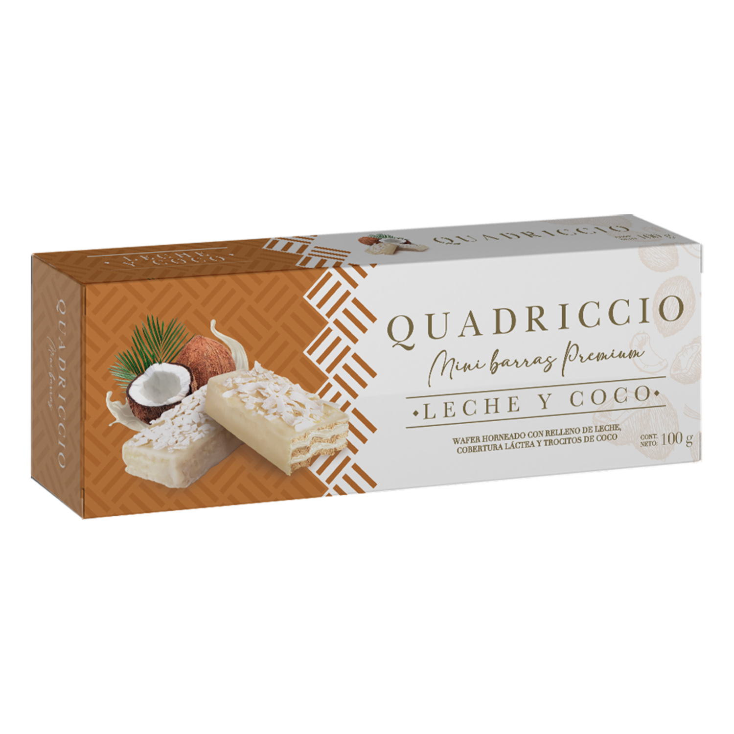 Galletas Dulces Waffer Sabor a Coco Mini Barras QUADRICCIO 100  G
