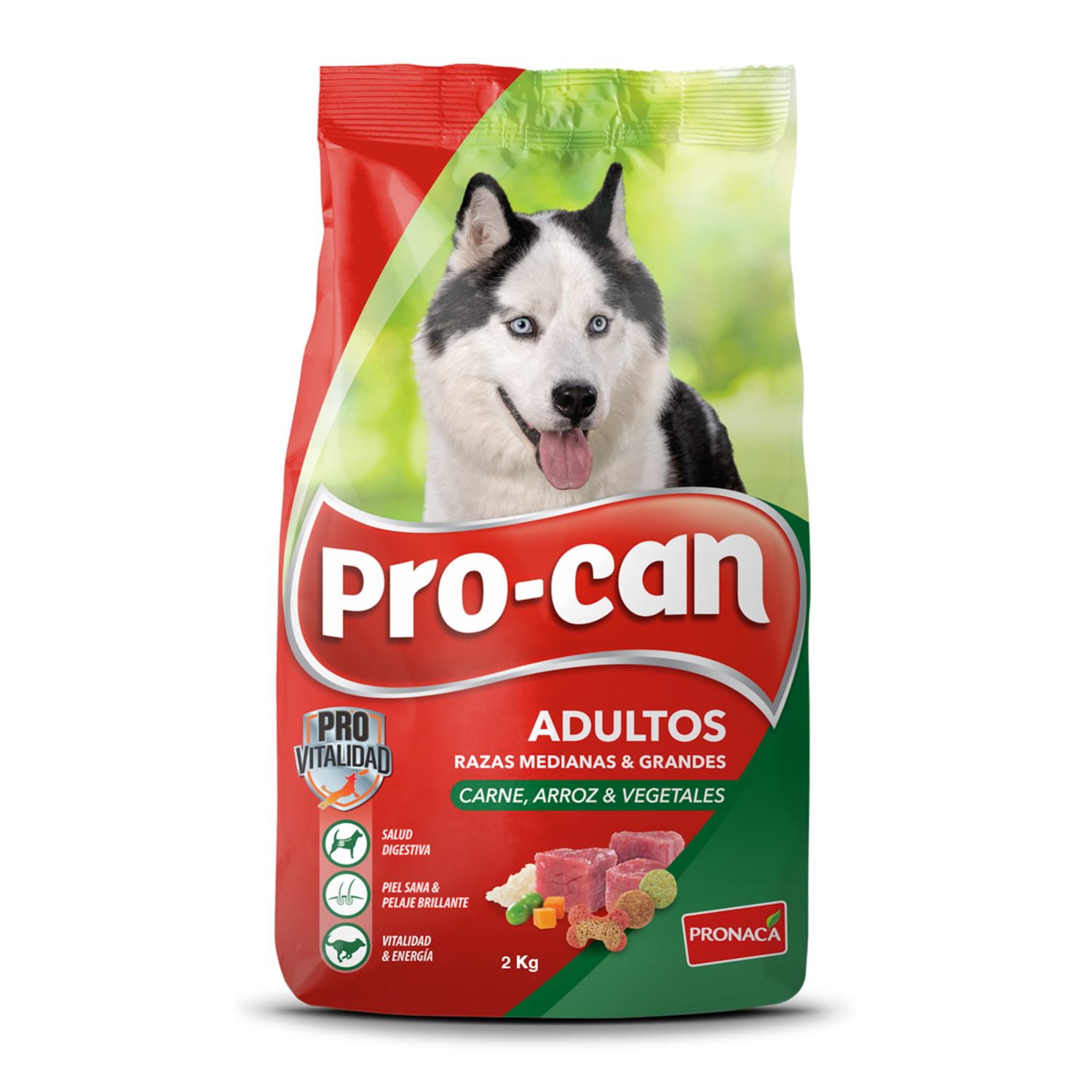 Alimento Para Perros Adultos Razas Medianas Y Grandes Carne Arroz Y Vegetales PRO-CAN 2 Kg