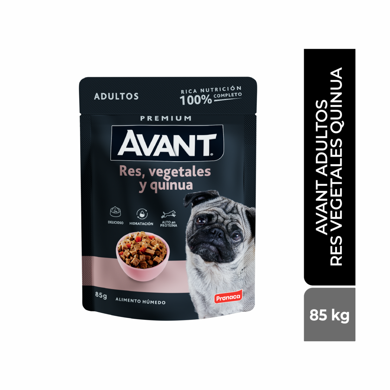 Alimento Húmedo Para Perros Adultos Con Res, Vegetales Y Quinua En Pouch AVANT 85 G