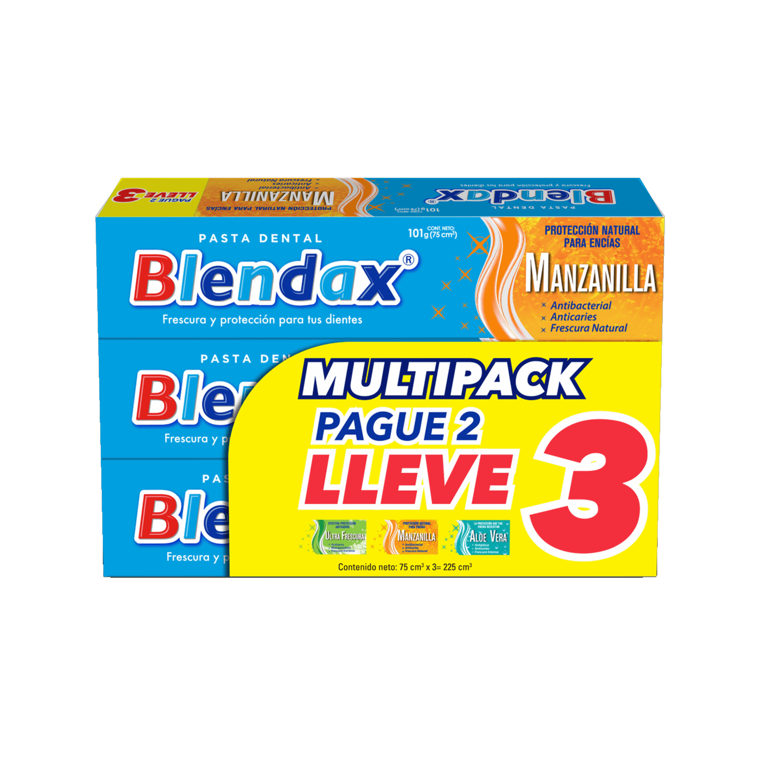 Pasta Dental Manzanilla + Ultra Frescura + Aloe Vera BLENDAX Pack 2×3