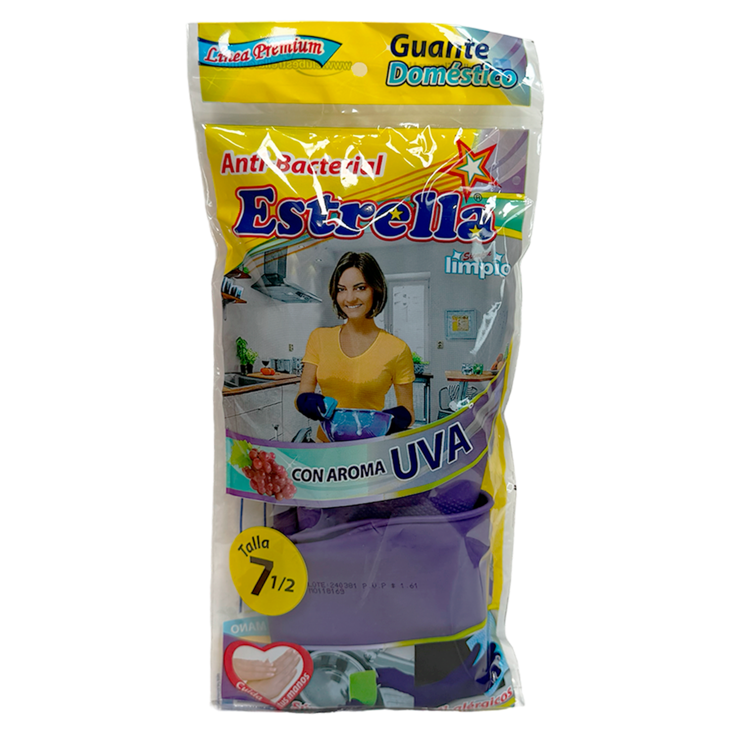 Guantes De Nitrilo Domésticos Antibacterial Aroma A Uva ESTRELLA Talla 7 1/2