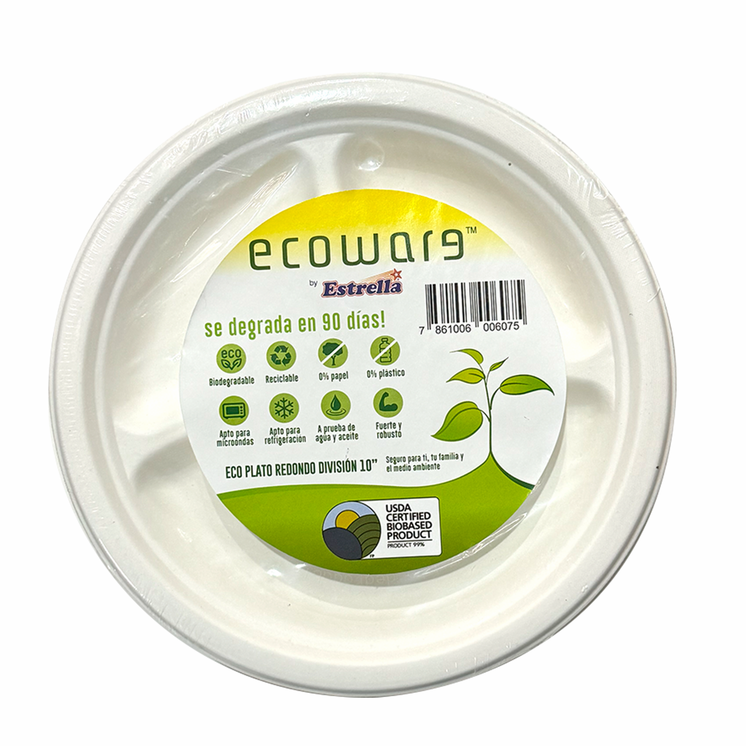 Plato Redondo División 10″ Biodegradable ECOWARE X 10 Uds