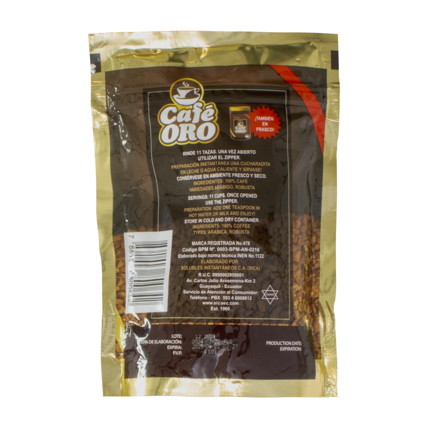 Café Instantáneo Soluble ORO 20 G