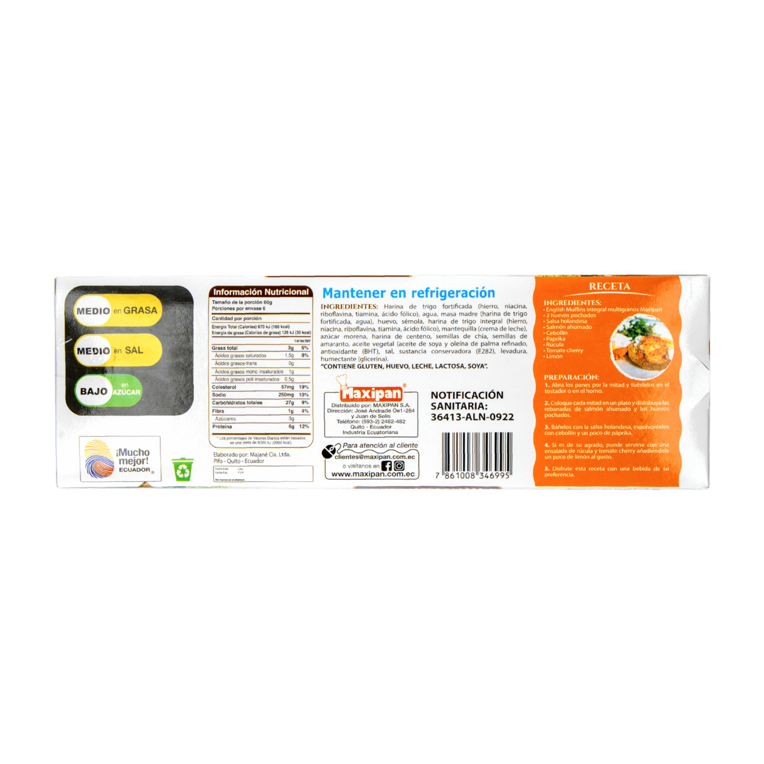 English Muffins De Masa Madre Integral Multigranos MAXIPAN 360 G