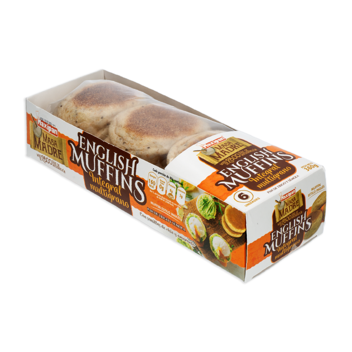 English Muffins De Masa Madre Integral Multigranos MAXIPAN 360 G