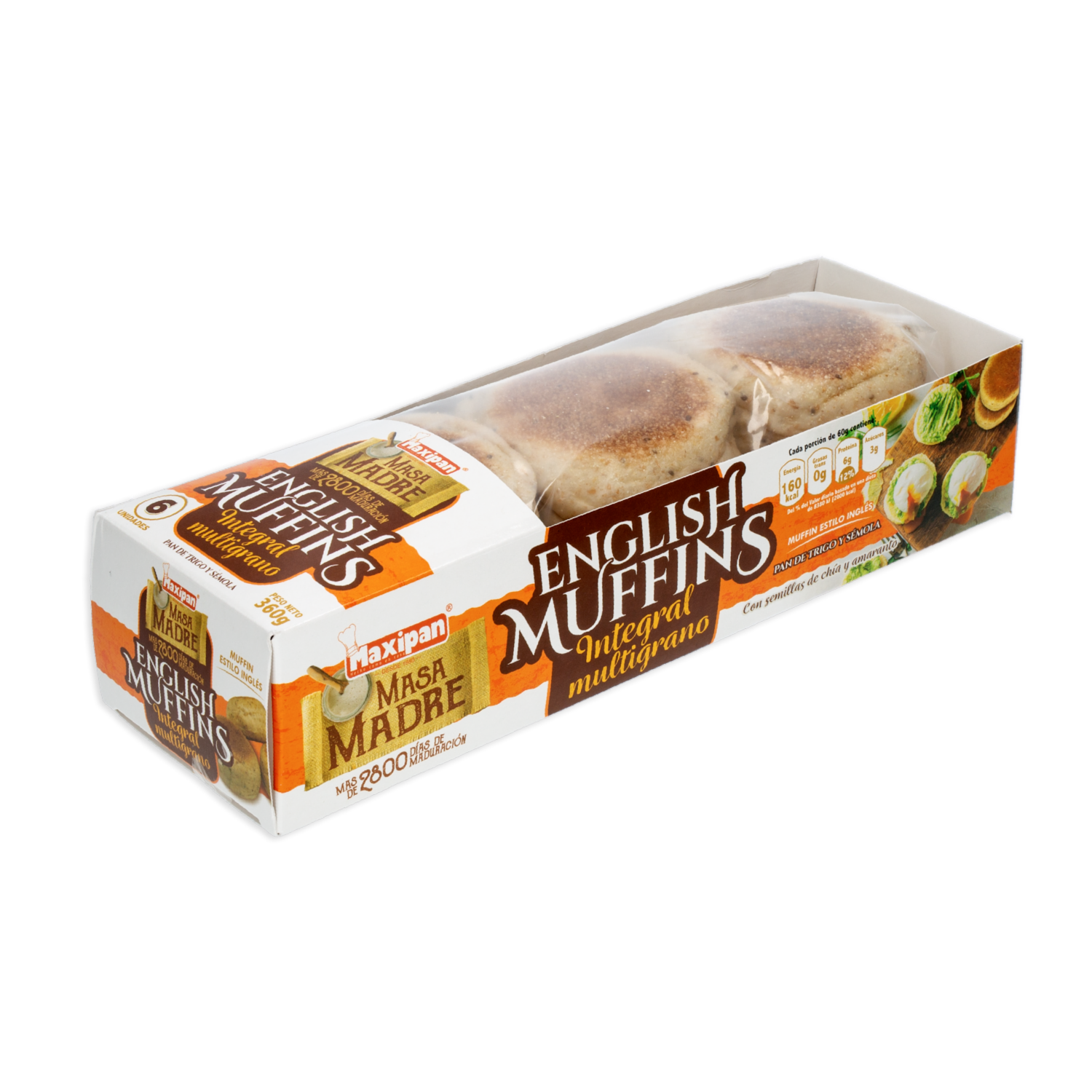 English Muffins De Masa Madre Integral Multigranos MAXIPAN 360 G