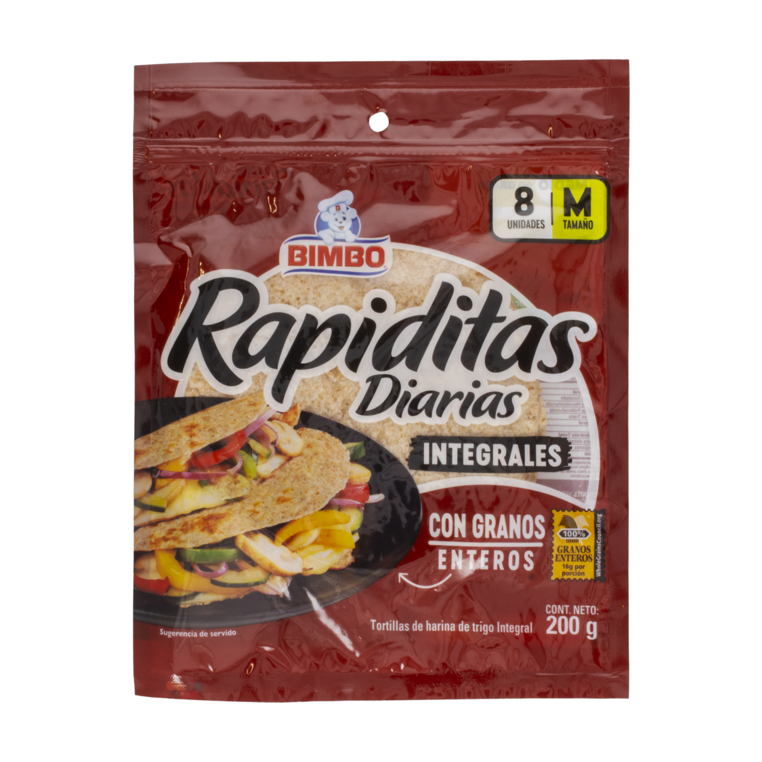 Tortillas De Harina Integral Rapiditas Diarias Con Granos Enteros BIMBO 200 G